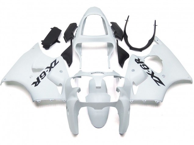 2000-2002 Blanco Brillo Liso Con Logo Kawasaki ZX6R Carenado Moto 2000-2002 Blanco Brillo Liso Con Logo Kawasaki ZX6R Carenado Moto