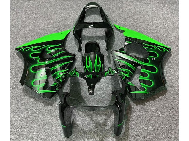 2000-2002 Negro Brillante & Verde Llama Kawasaki ZX6R Carenado Moto
