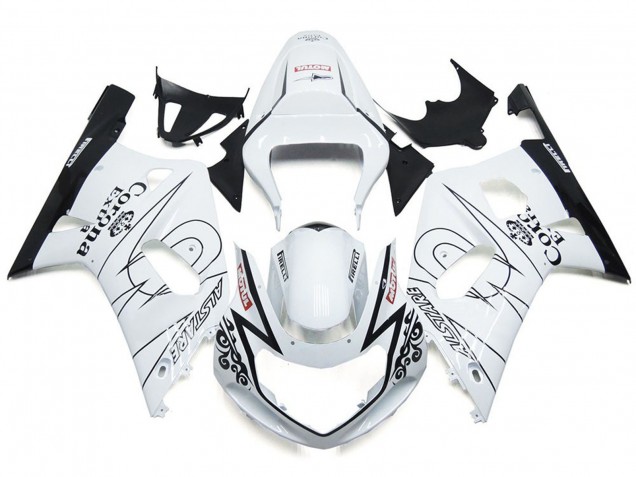 2001-2003 Blanco Brillante Corona & Negro Suzuki GSXR 600-750 Carenado Moto 2001-2003 Blanco Brillante Corona & Negro Suzuki GSXR 600-750 Carenado Moto