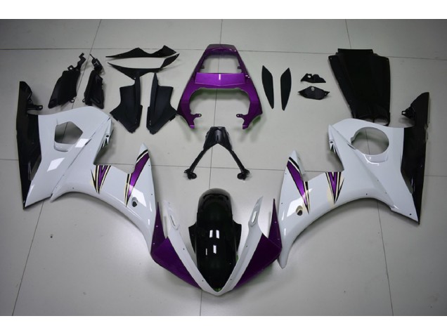 2003-2004 Acentos En Blanco Brillante & Morado Yamaha R6 Carenado Moto 2003-2004 Acentos En Blanco Brillante & Morado Yamaha R6 Carenado Moto