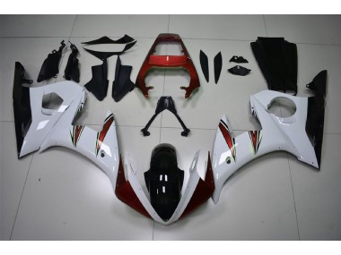 2003-2004 Acentos En Blanco Brillante & Rojo Yamaha R6 Carenado Moto