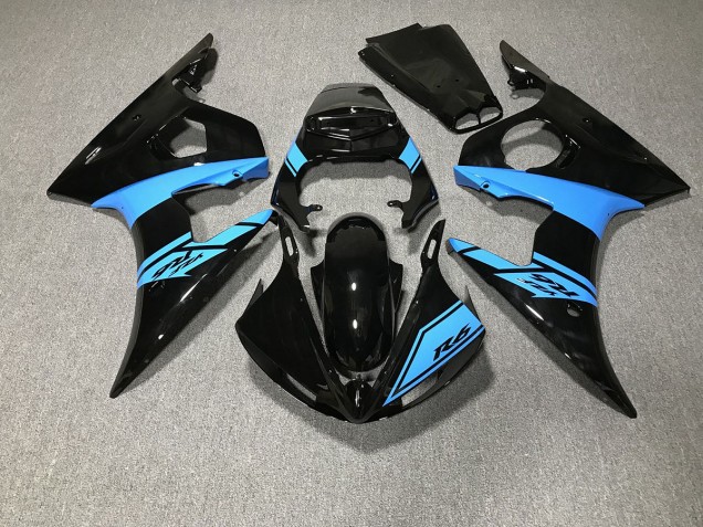 2003-2004 Negro Brillante & Azul Claro Yamaha R6 Carenado Moto