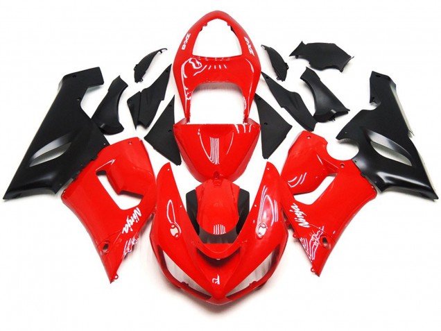 2005-2006 Calcomanías Lisas En Rojo & Blanco Brillante Kawasaki ZX6R Carenado Moto