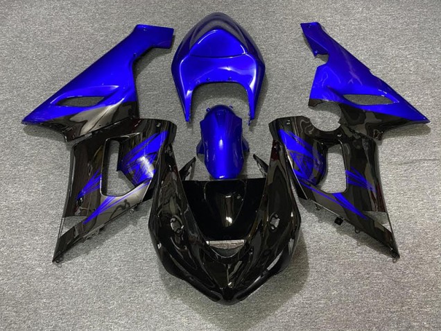 2005-2006 Negro Brillante & Azul Kawasaki ZX6R Carenado Moto 2005-2006 Negro Brillante & Azul Kawasaki ZX6R Carenado Moto