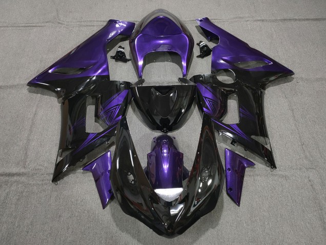 2005-2006 Negro Brillante & Morado Kawasaki ZX6R Carenado Moto 2005-2006 Negro Brillante & Morado Kawasaki ZX6R Carenado Moto