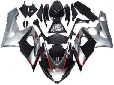 2005-2006 Negro & Plata Brillo Con Rojo Suzuki GSXR 1000 Carenado Moto
