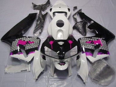 2005-2006 Salpicadura Rosa Sobre Negro Brillante Honda CBR600RR Carenado Moto