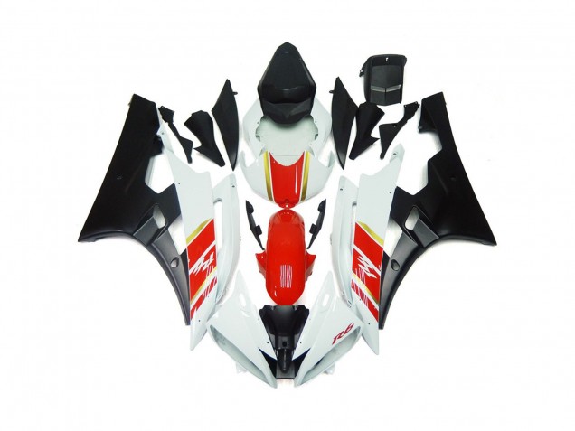 2006-2007 Negro Mate Personalizado & Rojo Con Blanco Yamaha R6 Carenado Moto 2006-2007 Negro Mate Personalizado & Rojo Con Blanco Yamaha R6 Carenado Moto