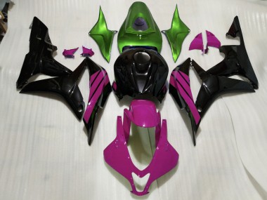 2007-2008 Acentos En Negro Brillante Rosa & Verde Honda CBR600RR Carenado Moto