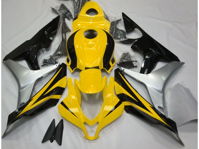 2007-2008 Amarillo Brillo Plata & Negro Honda CBR600RR Carenado Moto 2007-2008 Amarillo Brillo Plata & Negro Honda CBR600RR Carenado Moto