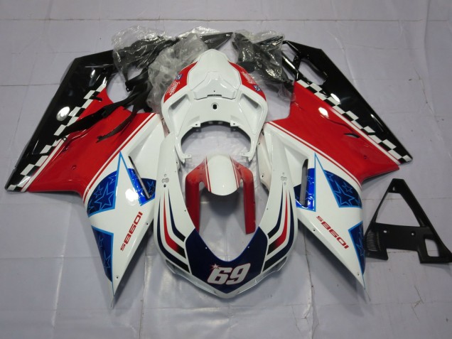 2007-2014 69 Blanco & Rojo Ducati 848 1098 1198 Carenado Moto 2007-2014 69 Blanco & Rojo Ducati 848 1098 1198 Carenado Moto
