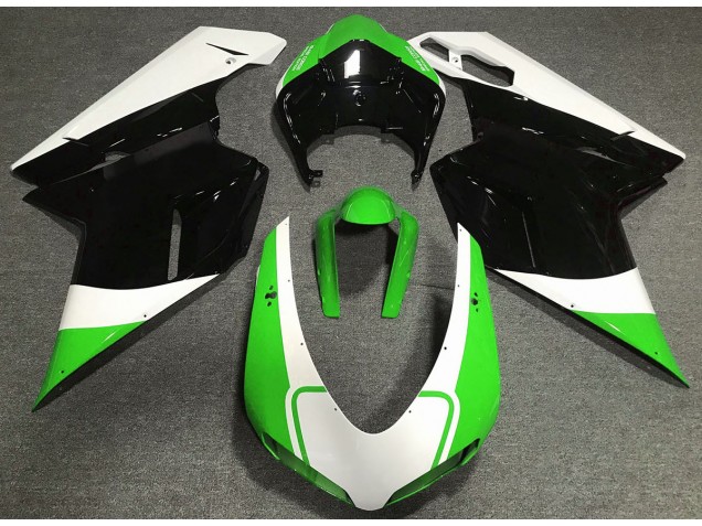 2007-2014 Verde Brillo Blanco & Negro Ducati 848 1098 1198 Carenado Moto 2007-2014 Verde Brillo Blanco & Negro Ducati 848 1098 1198 Carenado Moto
