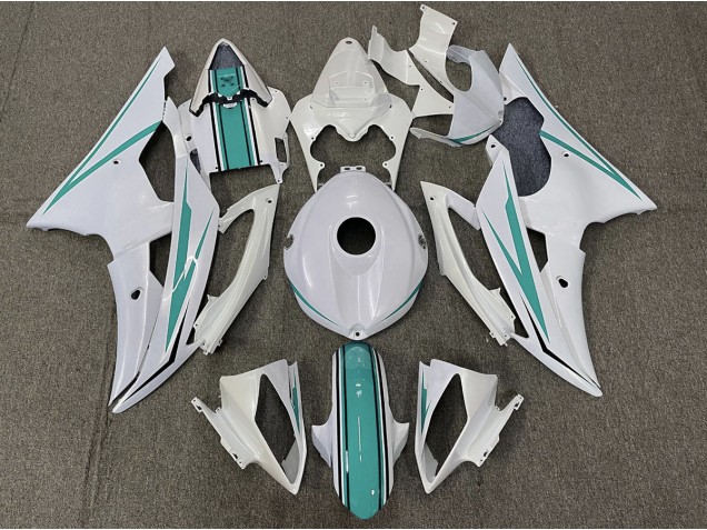 2008-2016 Blanco Brillante & Verde Azulado Yamaha R6 Carenado Moto 2008-2016 Blanco Brillante & Verde Azulado Yamaha R6 Carenado Moto