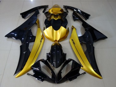 2008-2016 Negro Brillante & Dorado Yamaha R6 Carenado Moto