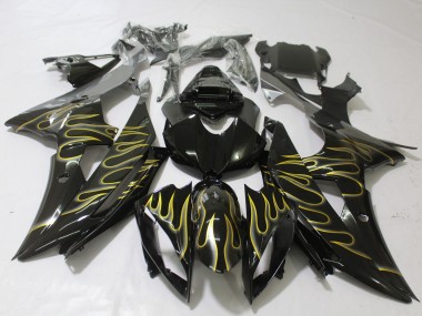 2008-2016 Negro Brillante & Llama Yamaha R6 Carenado Moto