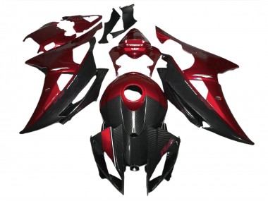 2008-2016 Rojo Con Estilo Fibra De Carbono Yamaha R6 Carenado Moto