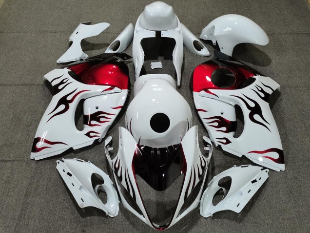 2008-2020 Blanco Brillante & Rojo Llama Suzuki GSXR 1300 Carenado Moto 2008-2020 Blanco Brillante & Rojo Llama Suzuki GSXR 1300 Carenado Moto