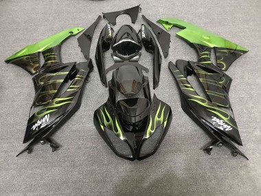 2009-2012 Negro Brillante & Verde Llama Kawasaki ZX6R Carenado Moto